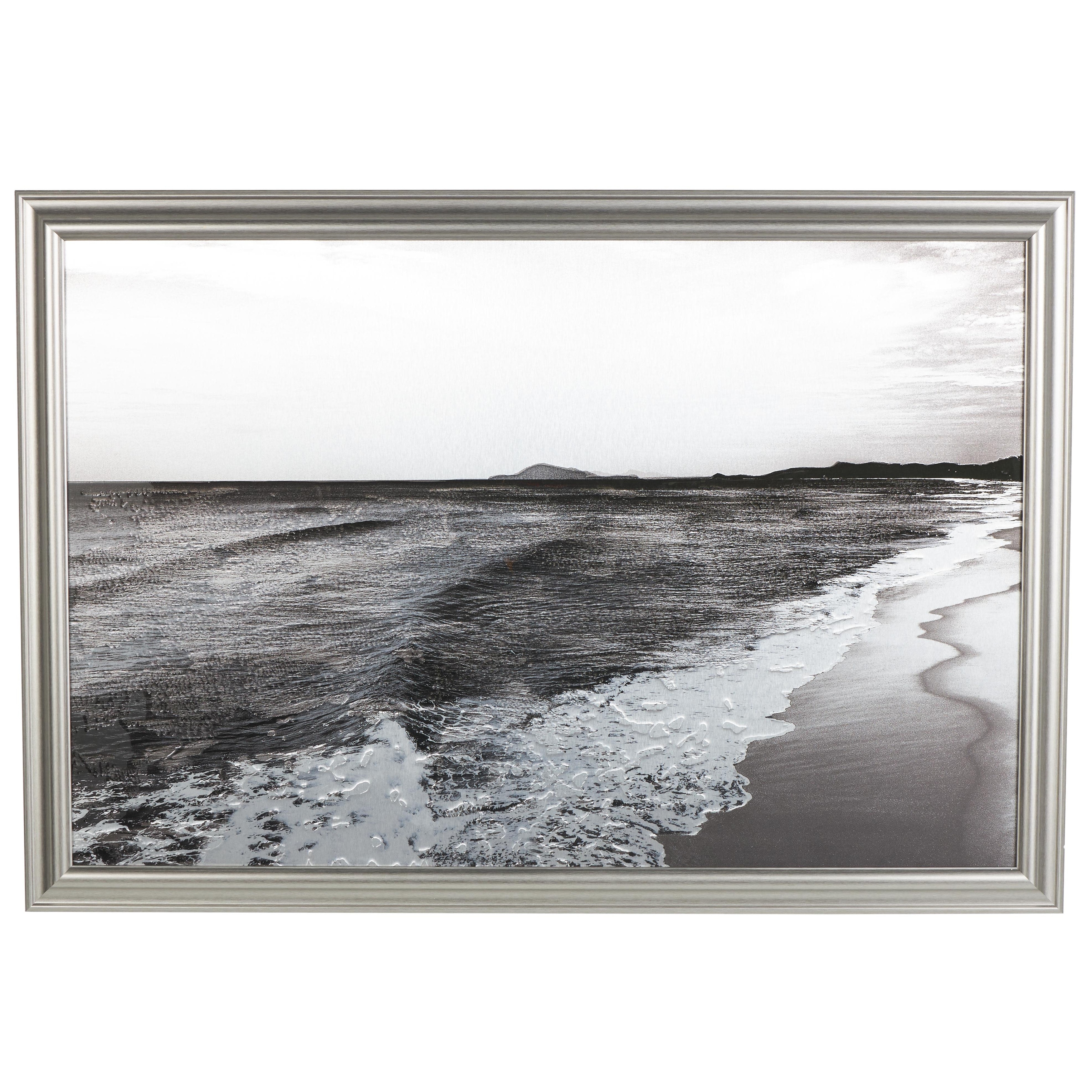 Canvas Landscape Textured Ocean Framed Wall Art with Black and White Accents - Silver - Roche River Decor