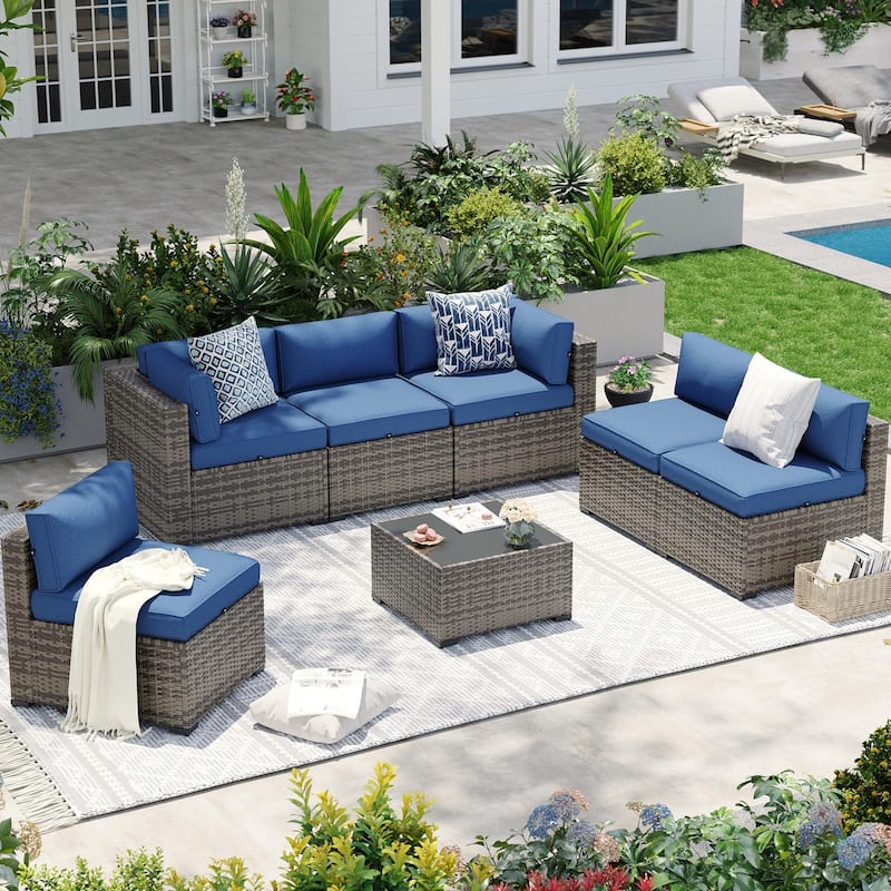 AOXUN Wicker Rattan Outdoor Sectional Sofa Set with Coffee Table