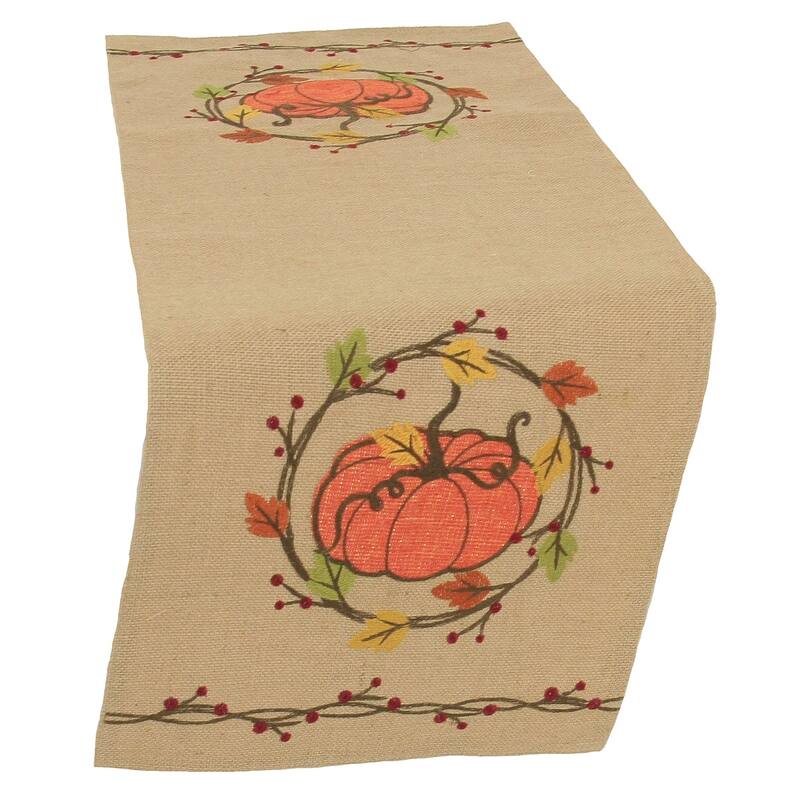 Rustic Pumpkin Wreath Table Runner - 13" x 72"