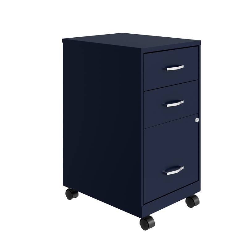 Space Solutions 18" Deep 3 Drawer Mobile Organizer Metal Cabinet, Navy