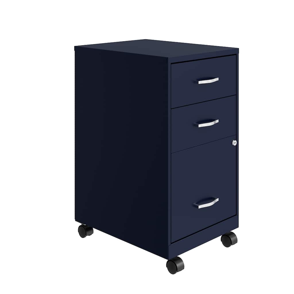 Space Solutions 18" Deep 3 Drawer Mobile Organizer Metal Cabinet, Navy