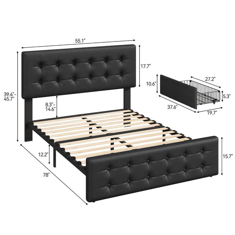 Bed Frame with 4 Storage Drawers and Headboard