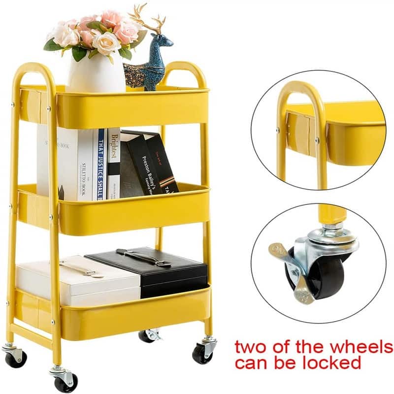3 Tier Metal Utility Cart - 15.35"D x 27.5"W x 11.42"H