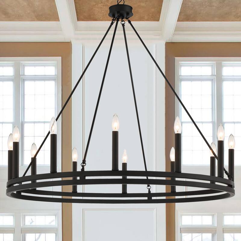 Acroma 12-light 40In Farmhouse Updated Wagon Wheel Chandelier Candle Lighting