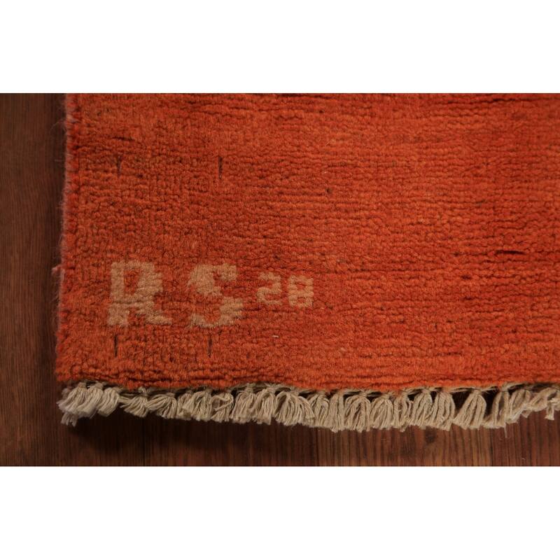 Orange Modern Gabbeh Area Rug Oriental Hand-Knotted Wool Carpet - 4'8" x 6'4"