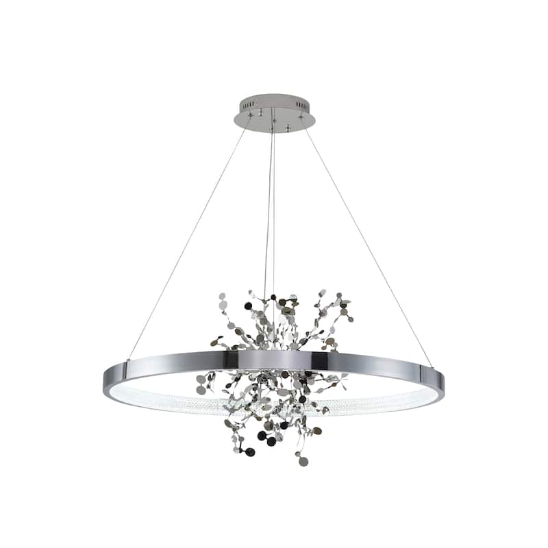 1-Light Chrome Stainless Steel LED Chandelier With Confetti Interior
