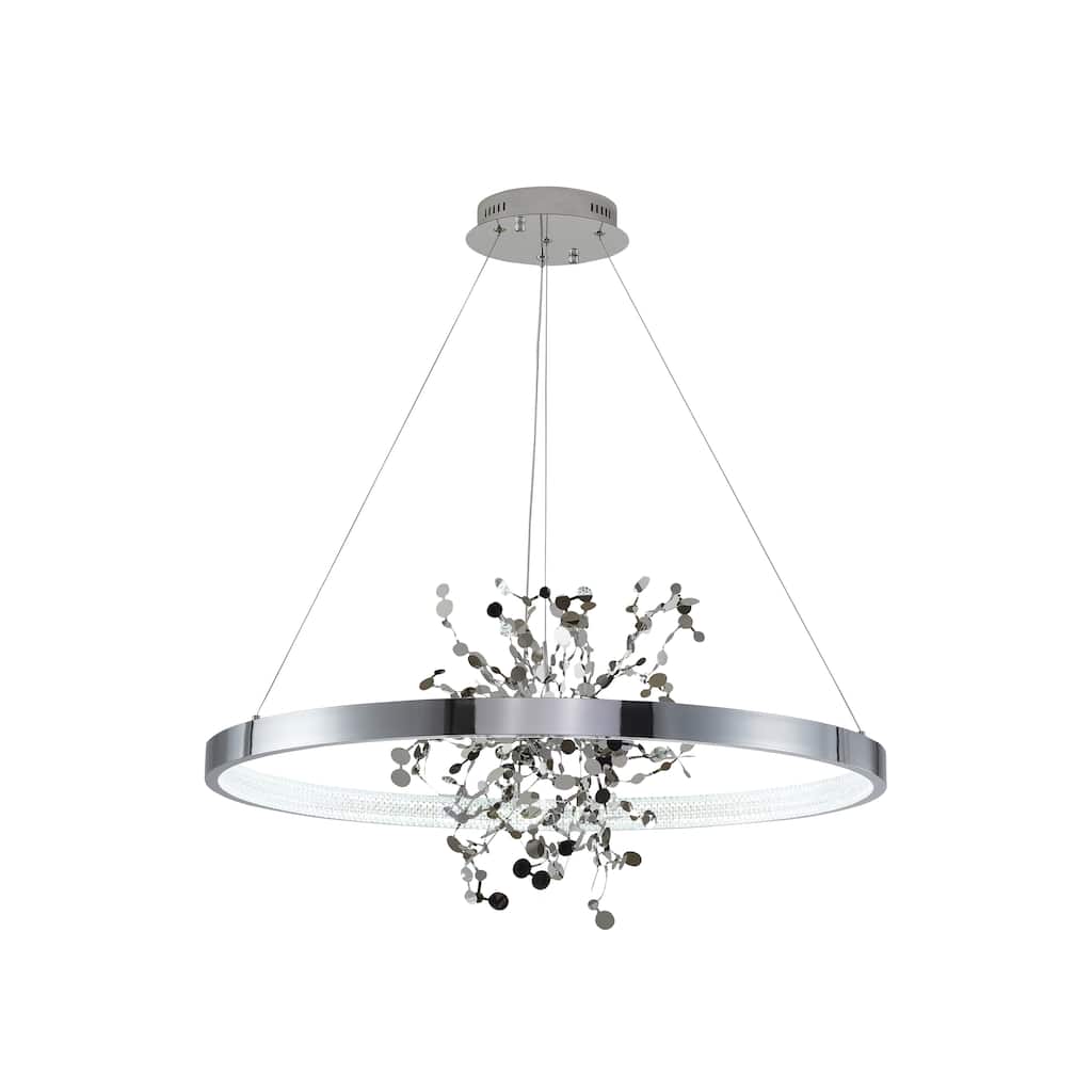1-Light Chrome Stainless Steel LED Chandelier With Confetti Interior