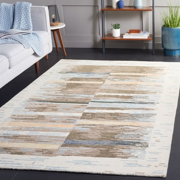 slide 2 of 8, SAFAVIEH Handmade Ebony Basanti Modern Wool Rug 3' x 5' - Ivory/Brown - Rectangle