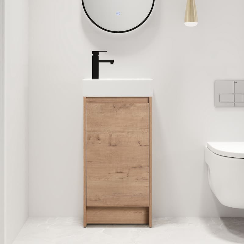 Malwee 16" FreeStanding Bathroom Vanity, Mini Floor Stand Bathroom Vanity with Sink,Soft Close Door and Adjustable shelf