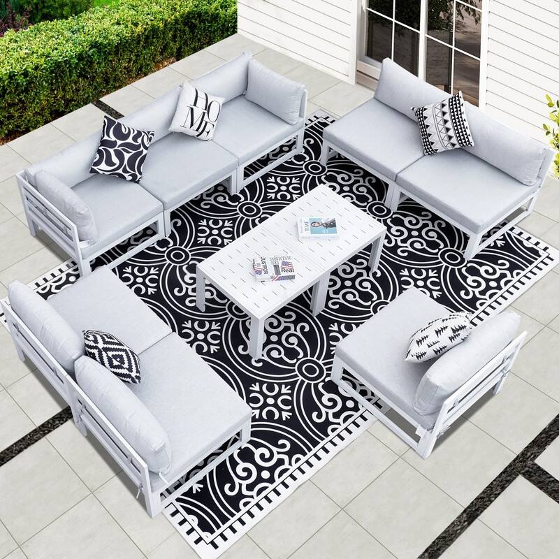 FINCATI 10-piece Patio Sectional Sofa Aluminum Conversation Set with Tables