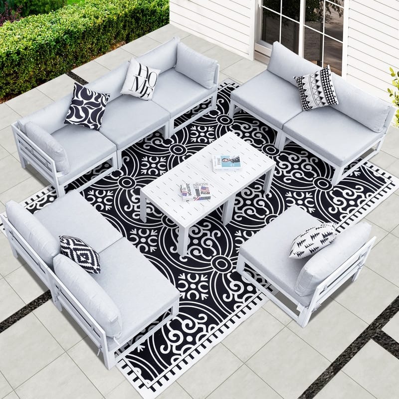 FINCATI 10-Piece Outdoor Furniture Aluminum Patio Set, 29'' Deep Wide Seating Aluminum Patio Furniture Set with Coffee Tables