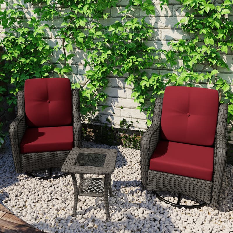 Outdoor Rattan Swivel Rocker Chairs Patio Bistro Set of 3 - Red Set