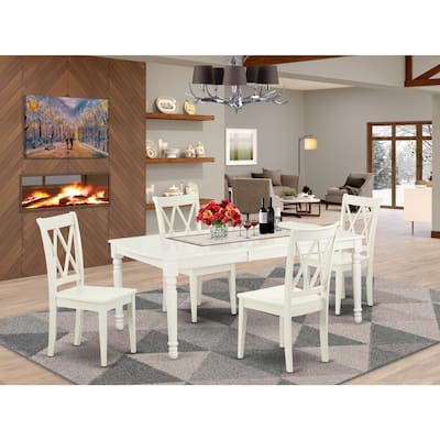 Rectangular Dining Set - 5 Piece Table & Chair Set - Linen White Finish - 60-78 Inch Table