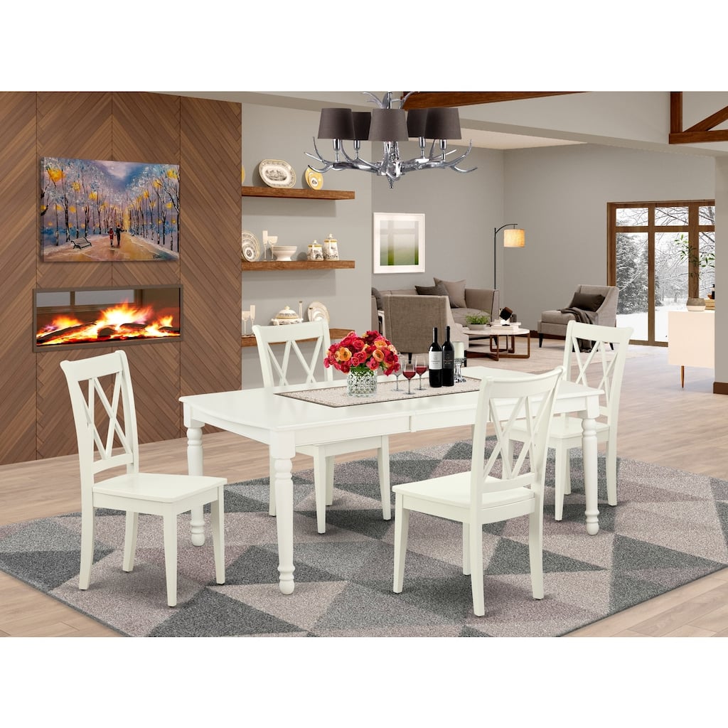 Rectangular Dining Set - 5 Piece Table & Chair Set - Linen White Finish - 60-78 Inch Table