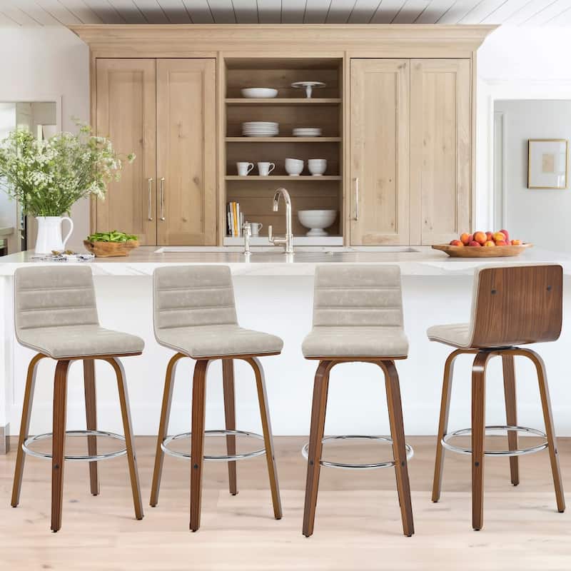 26"/29" Faux Leather Swivel Bar/Counter Stools, Set of 2/3 - Set of 4 - Griege - Bar Height