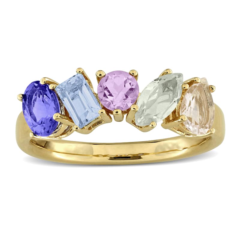 Miadora 1 4/5ct TGW Green Quartz Morganite Tanzanite Sky Blue Topaz Pink Amethyst Ring Yellow Silver