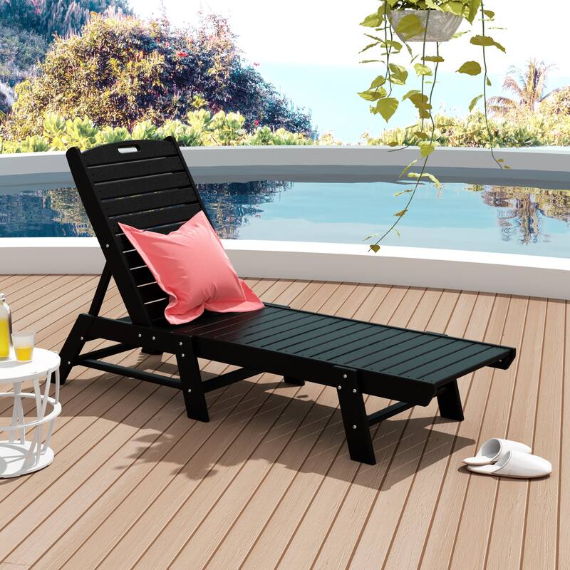 Laguna Hdpe All Weather Outdoor Patio Pool Reclining Armless Chaise Lounge - Black