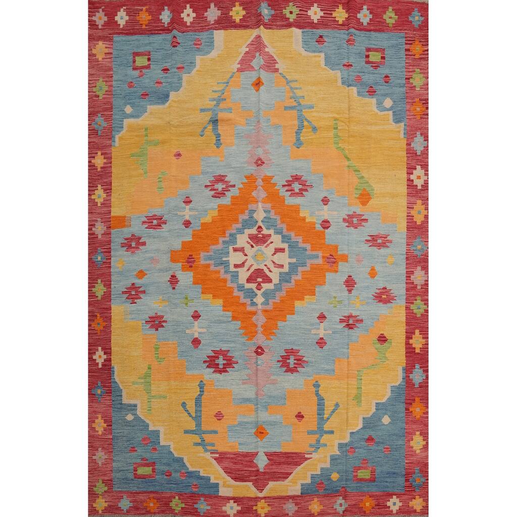 Hand Woven Southwestern Wool Multi-Colored Geometric Area Rug - 9' 9'' X 7' 10''