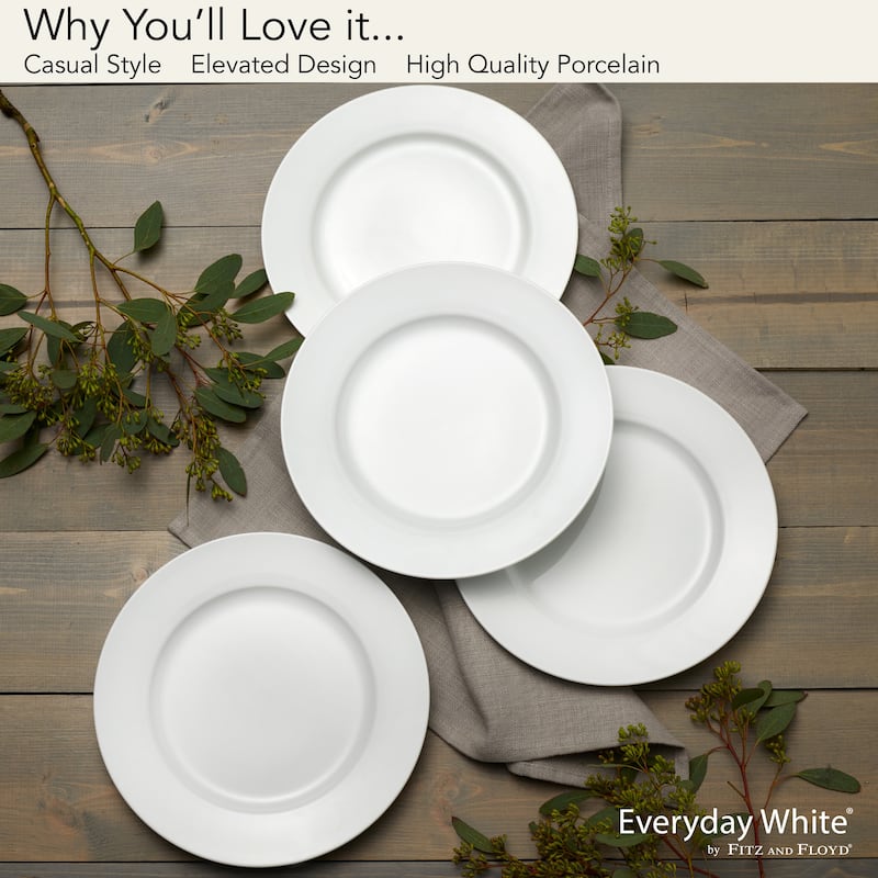 Everyday White Set of 4 Classic Rim Dinner Plate, 10.75 Inch - 10.75 Inch