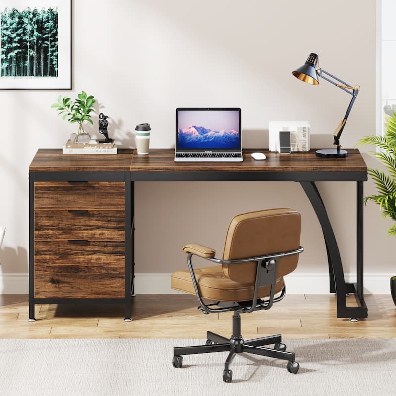59 Inch Computer Desk with 3 Drawers, Industrial PC Desk Study Writing Table Workstation with File Storage, Home Office Desks