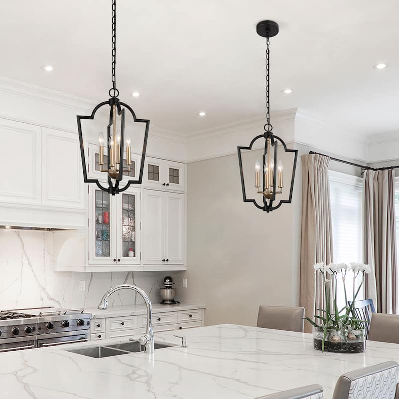 Modern Brass Gold Pendant Lights 4 Lights Islands Lights Mini Chandeliers for Dining Room - D 14.5'' x H 81''