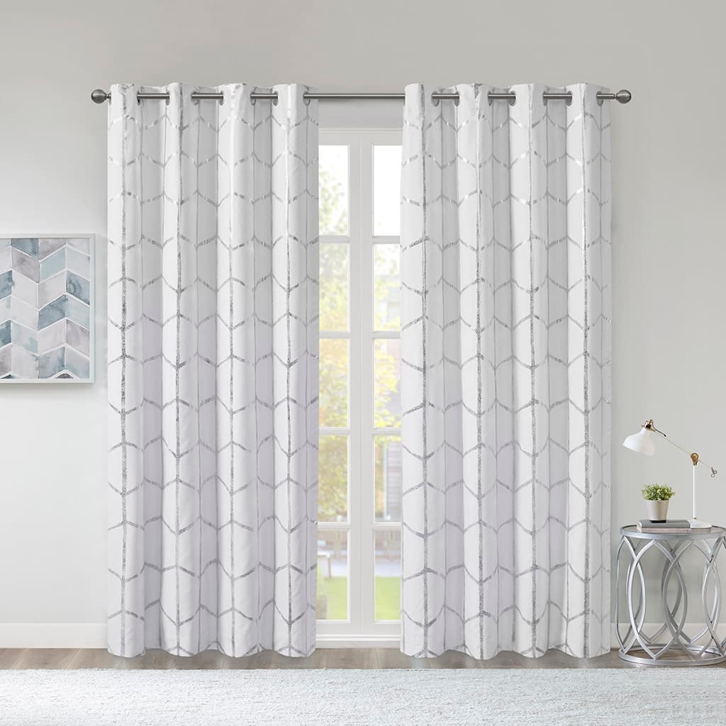 Total Blackout Metallic Print Grommet Top Curtain Panel