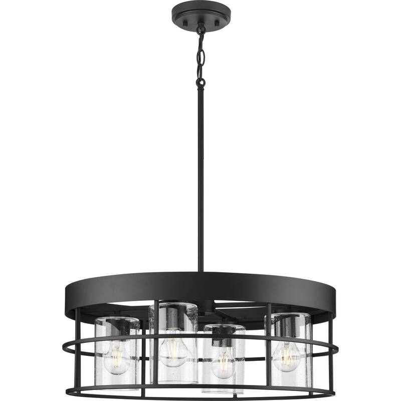 Burgess Collection Four-Light Matte Black Modern Farmhouse Chandelier - 23.75 in x 23.75 in x 9 in