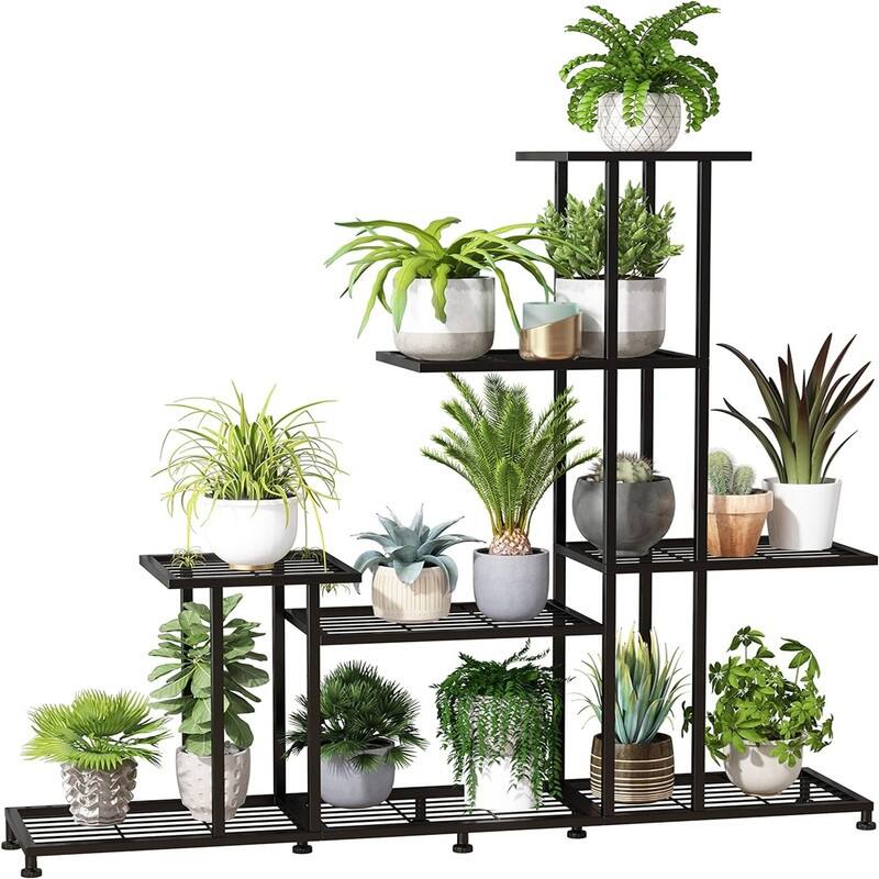 5 Tiers Multifunctional Plant Stands for Indoor Plants - 15.39 x 10.71 x 5.59 - Black 5 tiers 12 pots