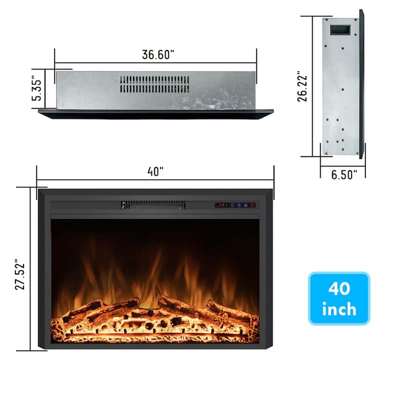 25" Electric Fireplace Insert with Multi-Color Flame, 750/1500W, Black