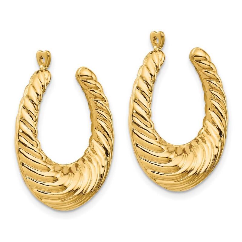 Curata 14k Yellow Gold Textured Polished Twisted Hollow Hoop Earrings - with Jackets 24x6mm