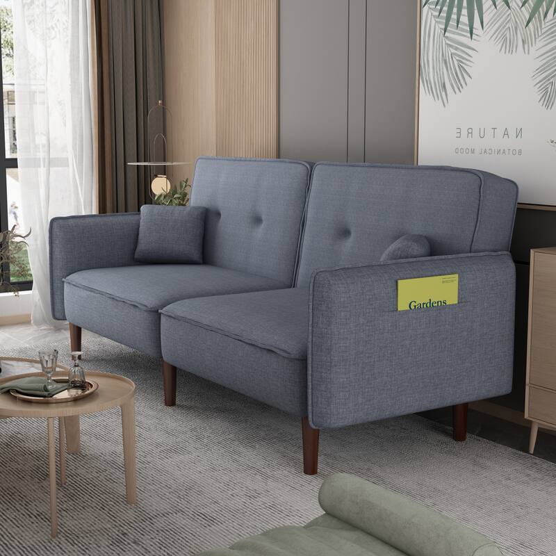 Futon Sofa Bed, Fabric, Solid Wood Leg, Adjustable Backrest