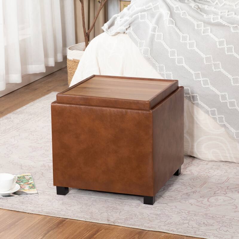 Adeco Storage Ottoman With Tray