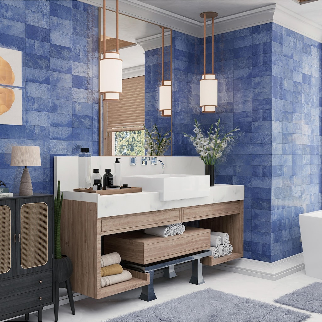 Merola Tile Myst Blue Lava 4" x 8" Ceramic Wall Tile