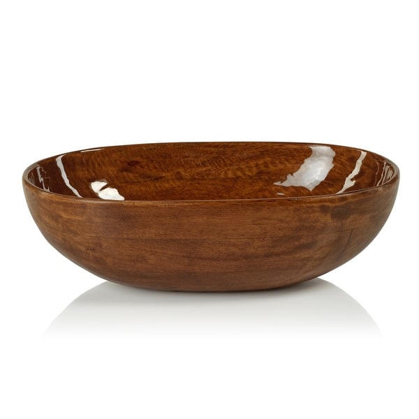 Prato Oval Mango Wood Bowl in Walnut Enamel - Bed Bath & Beyond - 33456118