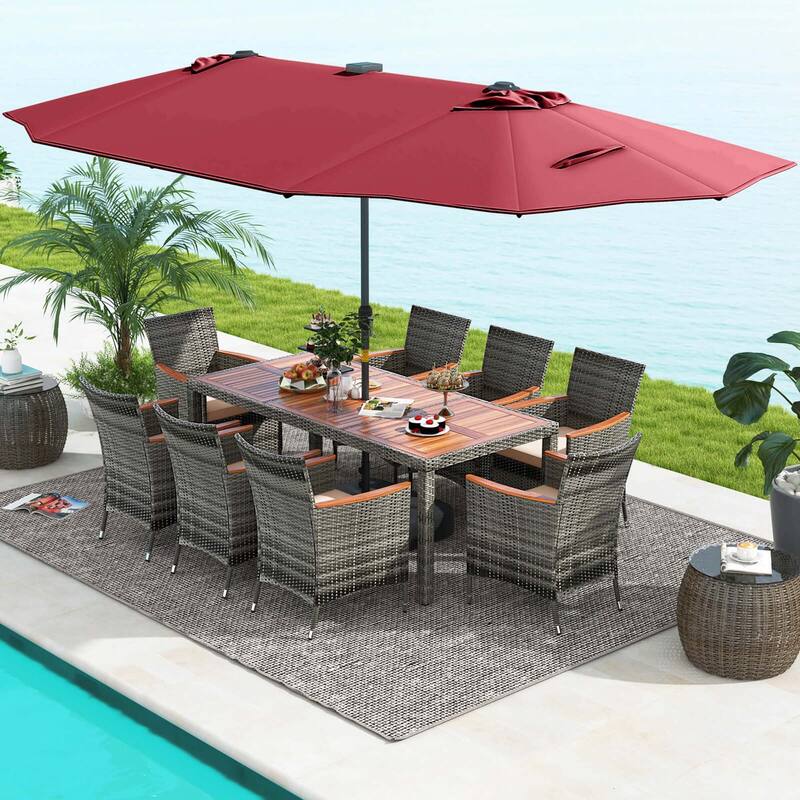 Costway 11 PCS Patio Dining Set with 15 ft Double-Sided Patio Umbrella - See Details