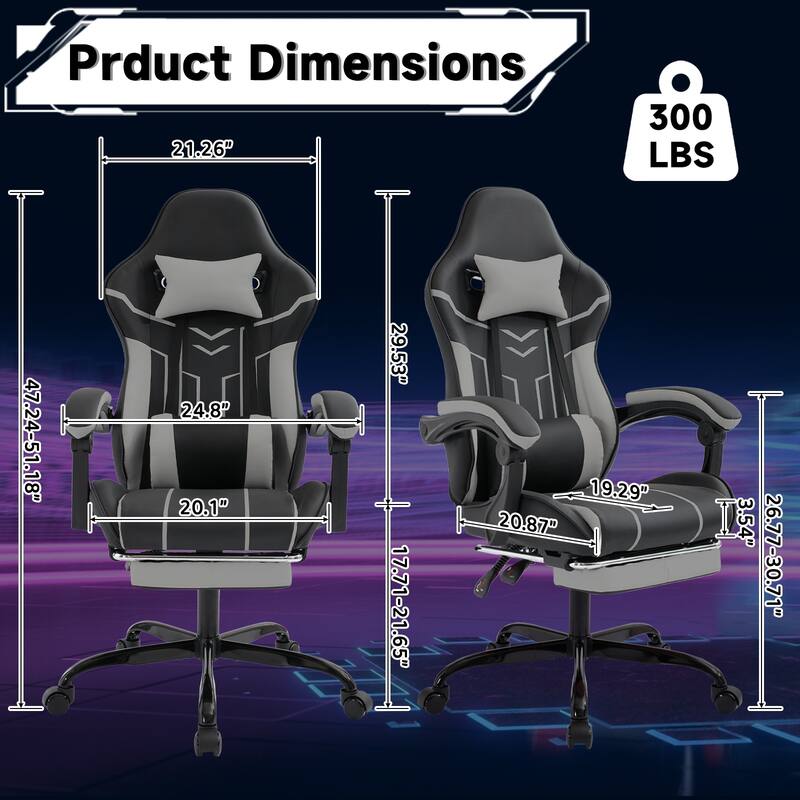 Anmytek Ergonomic Gaming Computer Chair with Footrest Lumbar Backrest Black Gray