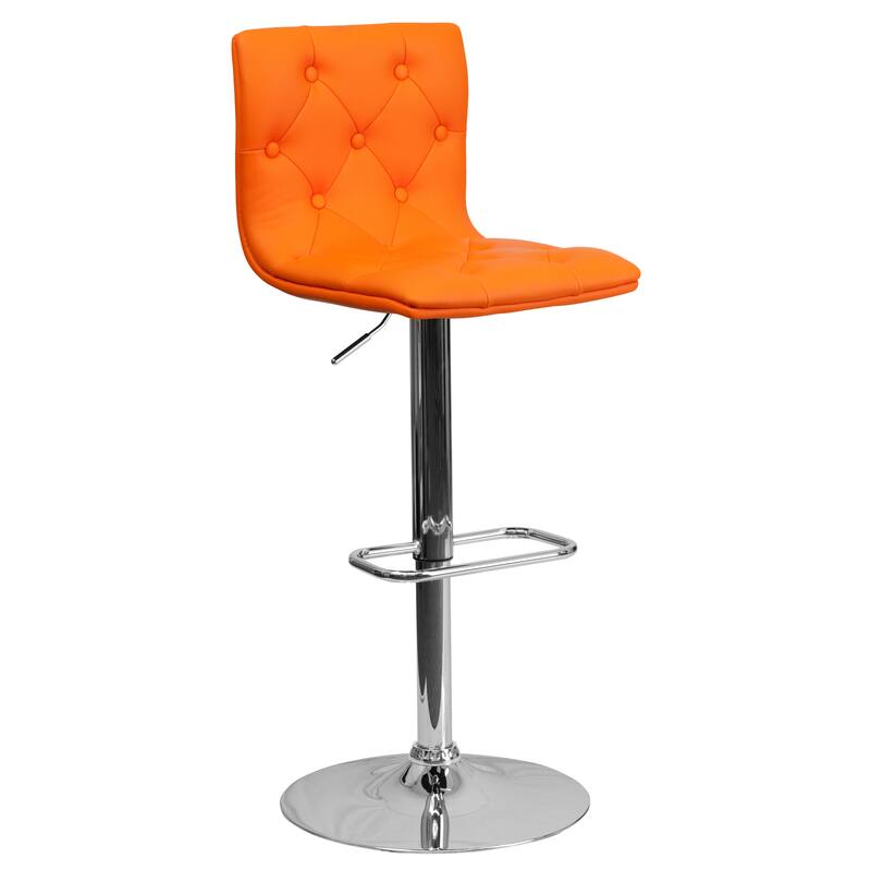 Contemporary Button Tufted Vinyl Adjustable Height Barstool with Chrome Base - 15"W x 18"D x 35.25" - 43.75"H