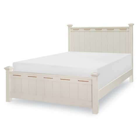 Lake House Queen Low Post Bed Distressed Pebble White