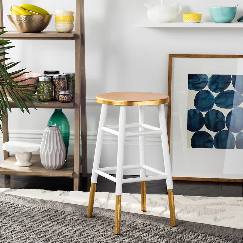 SAFAVIEH Celine 24-inch Navy/ Gold Counter Stool - 13.5" x 13.5" x 24" - 14Wx14Dx24H - White/Gold
