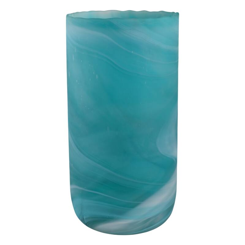 Glass Vase Modern Swirled Flower Pattern Coastal Inspired Tall Accent