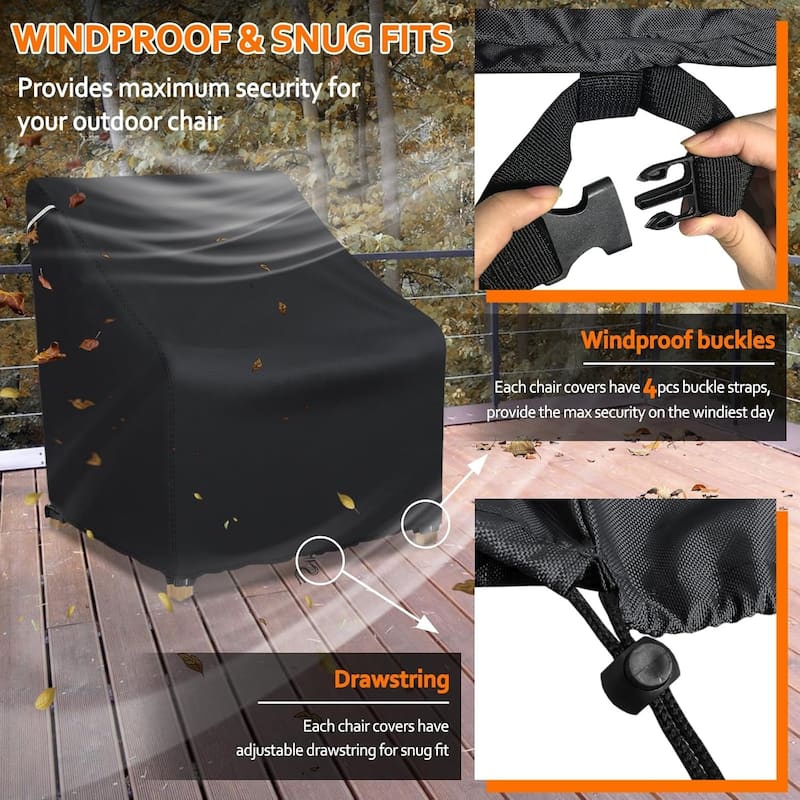 Waterproof Outdoor Chair Covers - Universal Fit for Patio Furniture, Adirondack, Wicker, Rocking & Swivel Chairs (Black)