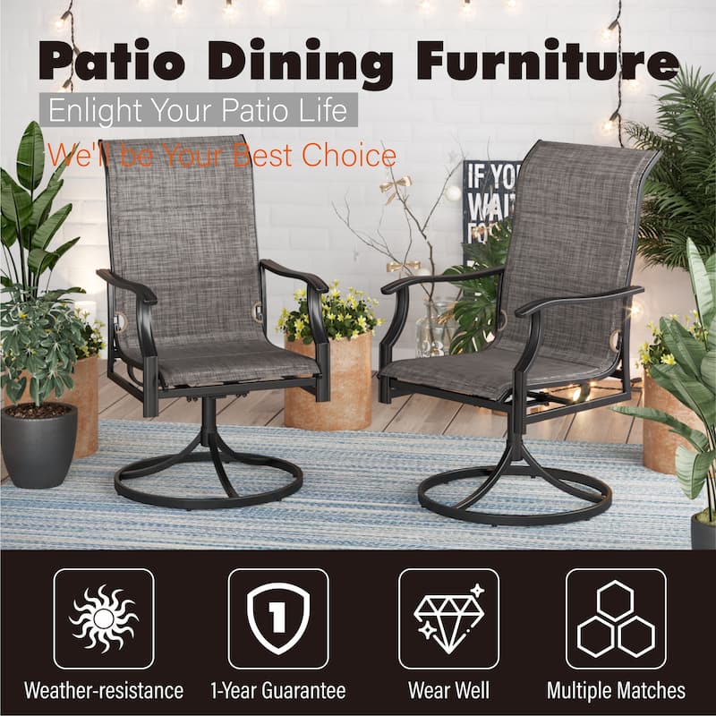 5 Pieces Outdoor Dining Set, 4 Quick Dry Foam Padded Swivel Chairs and 44" Round Metal Wood Grain Table