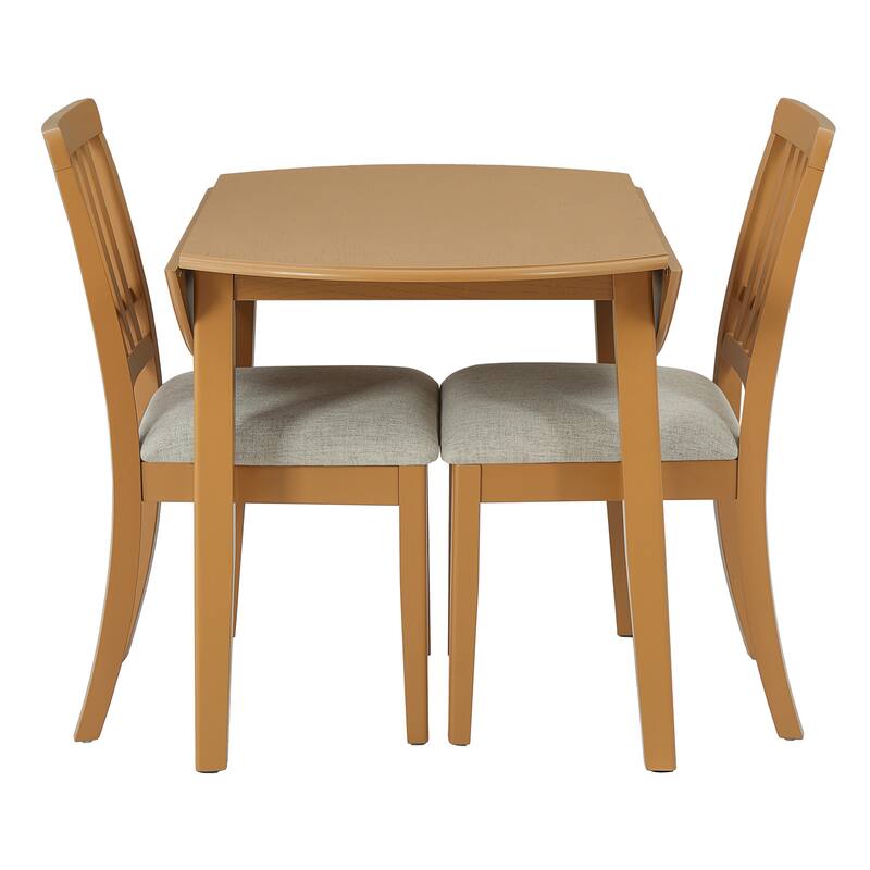 3-Piece Round Dining Table Set for 2 People, 1 Folding Wood Dining Table + 2 Upholstered Chairs, for Small Apartments