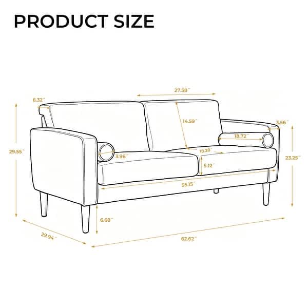 dimension image slide 0 of 2, Modern 62.6" Upholstered 2-Seater Sofa Loveseat