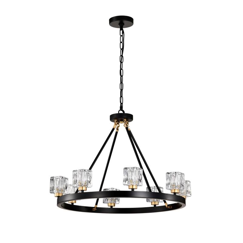 Farmhouse Modern Small Crystal Round Ceiling Light Wagon Wheel Chandelier, for Living Room, Kitchen Island, Dining Room