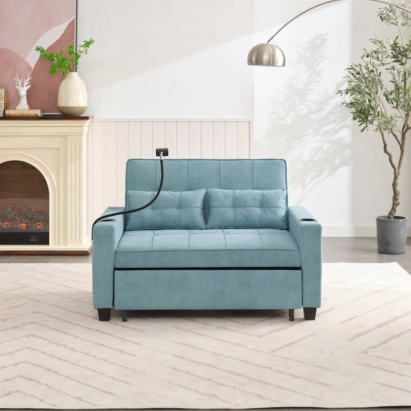 Futon Convertible 3-in-1 Pull Out Sleeper Sofa with USB Ports
