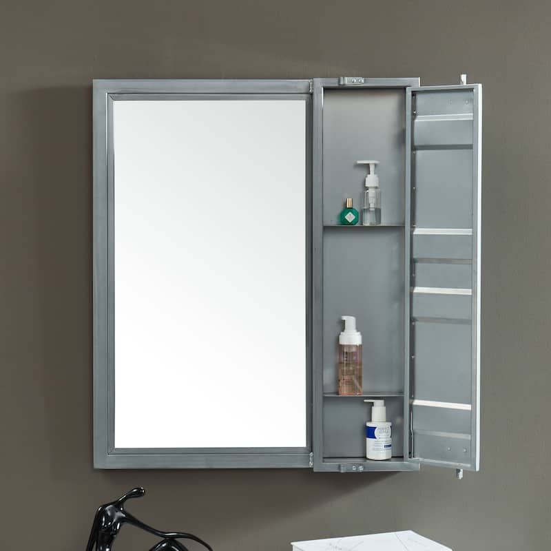 Woolf Industrial Sliver Metal Wall Mirror with Cabinet by Carbon Loft