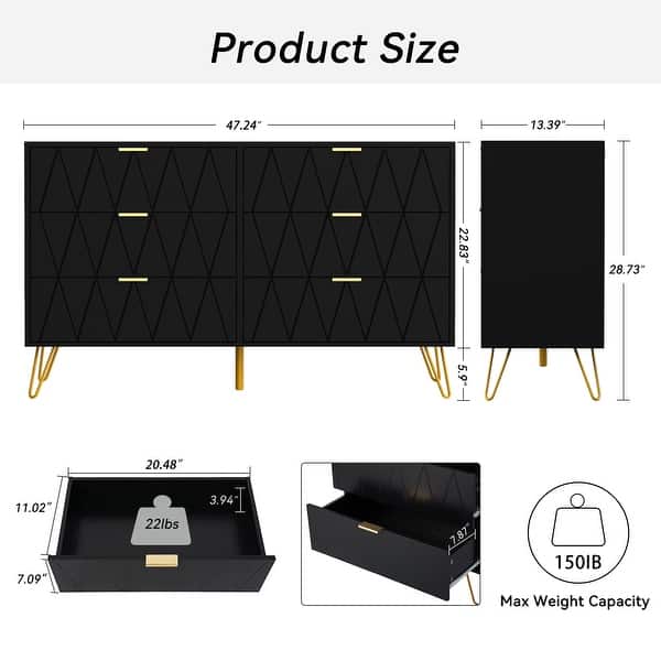 dimension image slide 11 of 12, 6 Drawer Dresser Drawer Chest Storage Cabinet Organizer