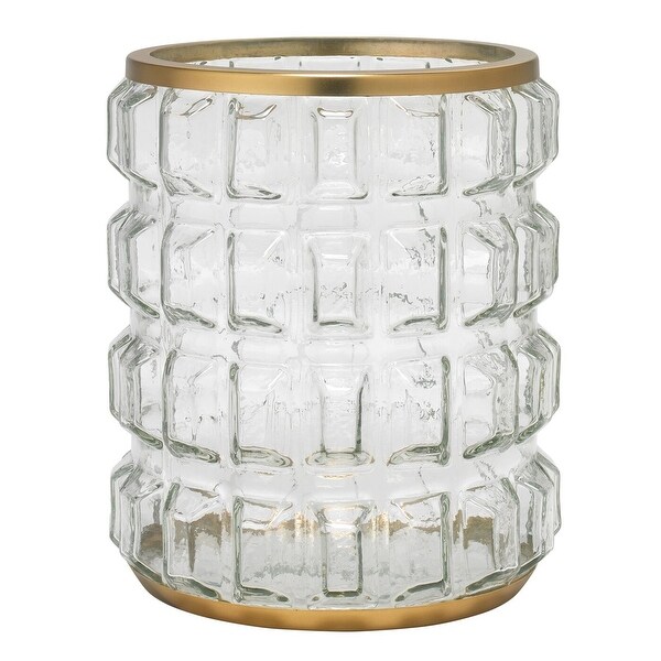 10.5” Clear Block Grid Patterned Glass Hurricane - N/A