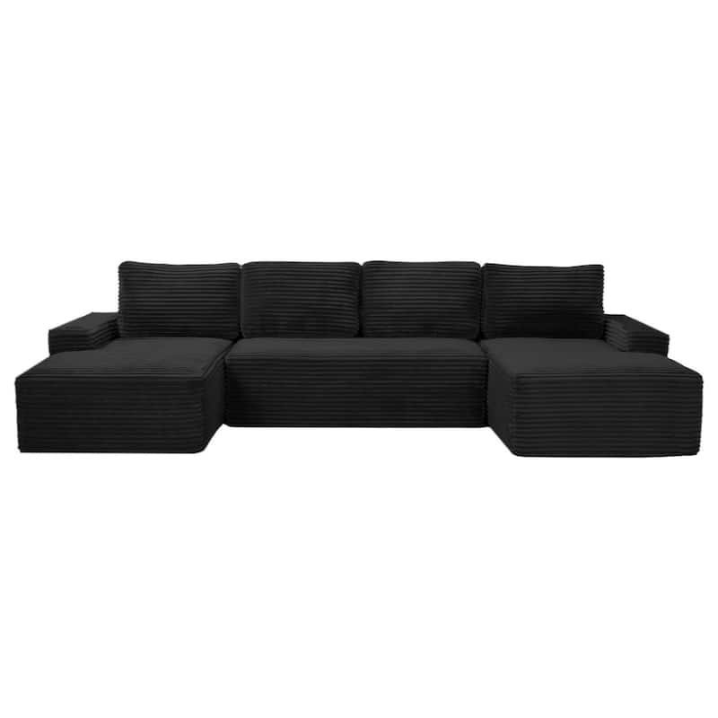 133.4" U-Shaped Corduroy Sectional Sofa with Cup Holders, No Assembly Required